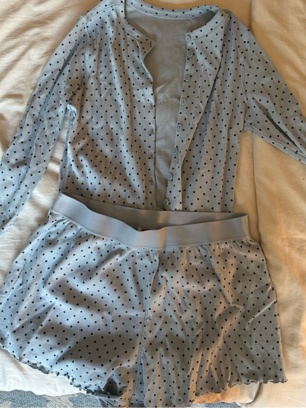 Women’s Light Blue Polka Dot Pajama Set - Comfortable Sleep Top & Shorts